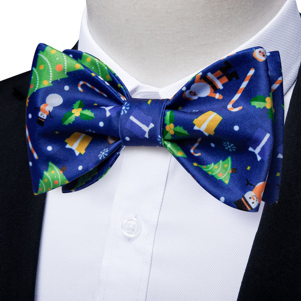 Ties2you Xmas Tree Bow Tie Mens Blue Self-Tied Bowtie Hanky Cufflinks Set for Party