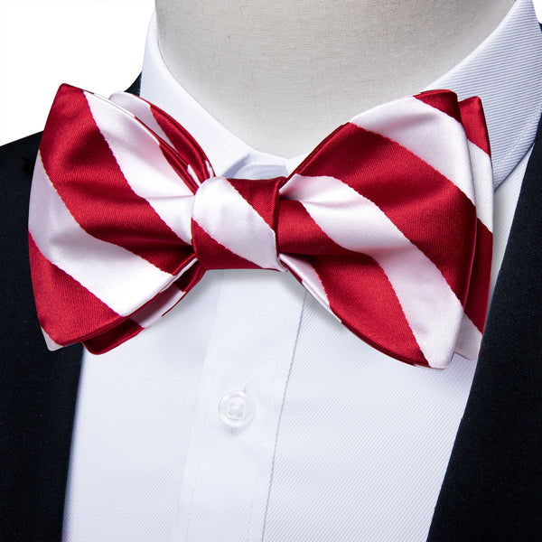 Ties2you Red Bow Tie Mens Striped Silk Self-Tied Bowtie Hanky Cufflinks Set for Holiday