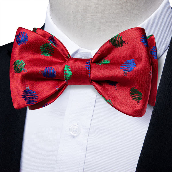 Ties2you Red Polka Dot Bow Tie Mens Xmas Silk Self-Tied Bowtie Pocket Square Cufflinks Set