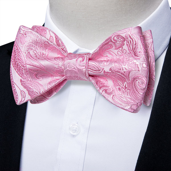 Ties2you Pink Paisley Bow Tie Self-tie Tuxedo Bowtie Handkerchief Cufflinks Set for Men