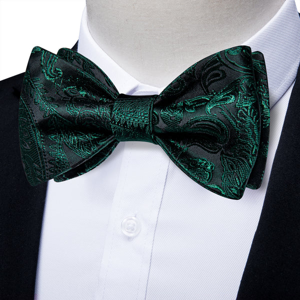 Sapphire Pine Green Floral Self-tied Bow Tie Pocket Square Cufflinks Set