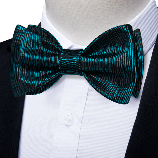 Ties2you Teal Blue Self-tie Tuxedo Bowtie Striped Bow Tie Handkerchief Cufflinks Set
