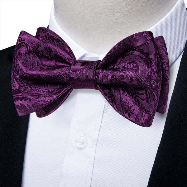 Ties2you Purple Tie Dark Magenta Floral Self-Tied Bow Tie Pocket Square Cufflinks Set