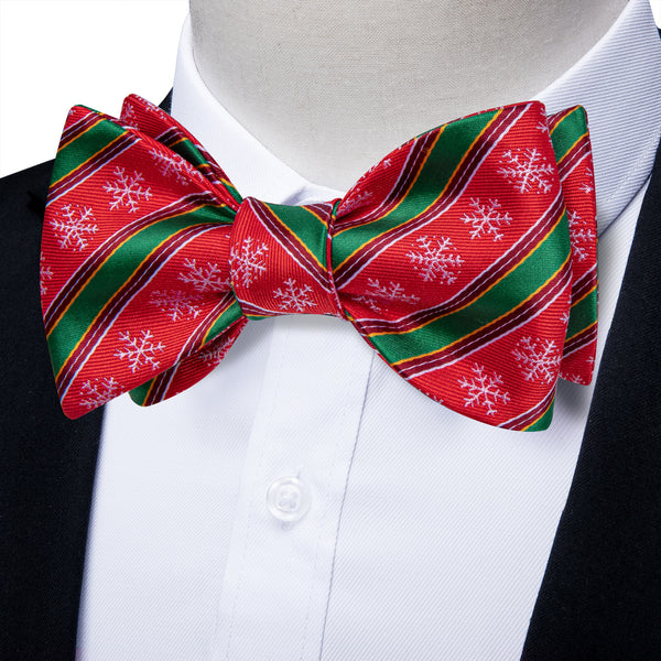 Ties2you Holiday Bow Tie Red Snowflake Mens Striped Self-Tied Bowtie Pocket Square Cufflinks Set for Party
