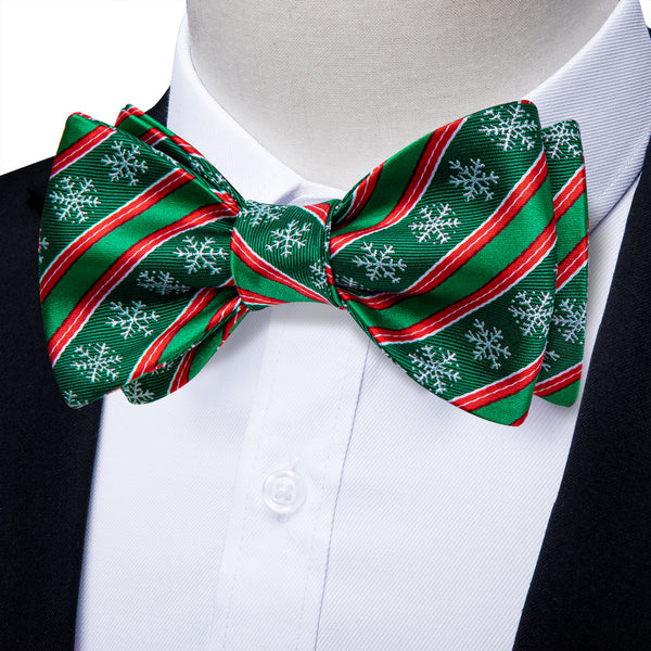 Ties2you Hunter Green Xmas Bow Tie Snowflake Mens Self-Tied Striped Bowtie Pocket Square Cufflinks Set