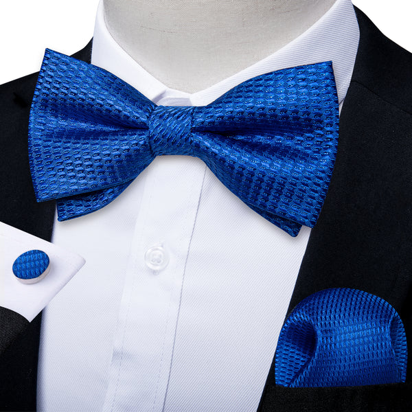 Sapphire Blue Novelty Men's Pre-tied Bowtie Pocket Square Cufflinks Set