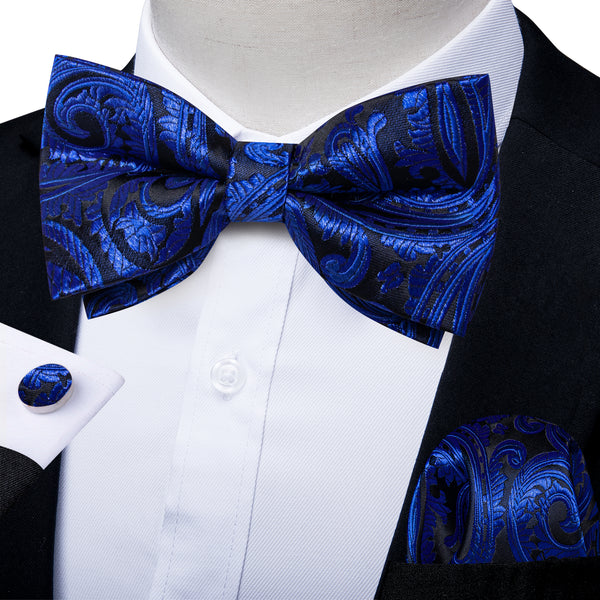 Ties2you Floral Blue Bow Tie Pre-tied Formal Bowtie Pocket Square Cufflinks Set for Men