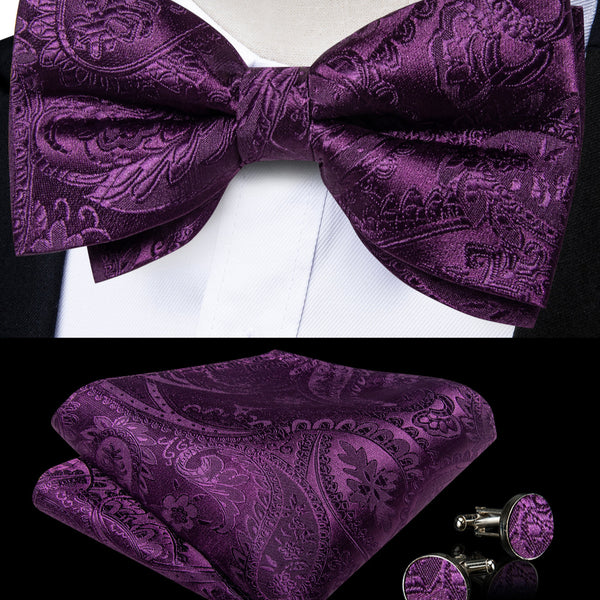 Ties2you Violet Paisley Bowtie Pre-tied Formal Bow Tie Handkerchief Cufflinks Set