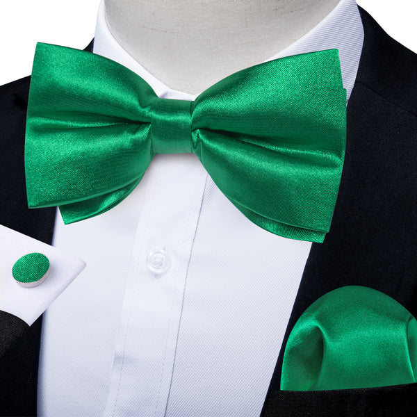 Ties2you Men's Bow Tie Emerald Green Solid Pre-Tied Bow Tie Hanky Cufflinks Set