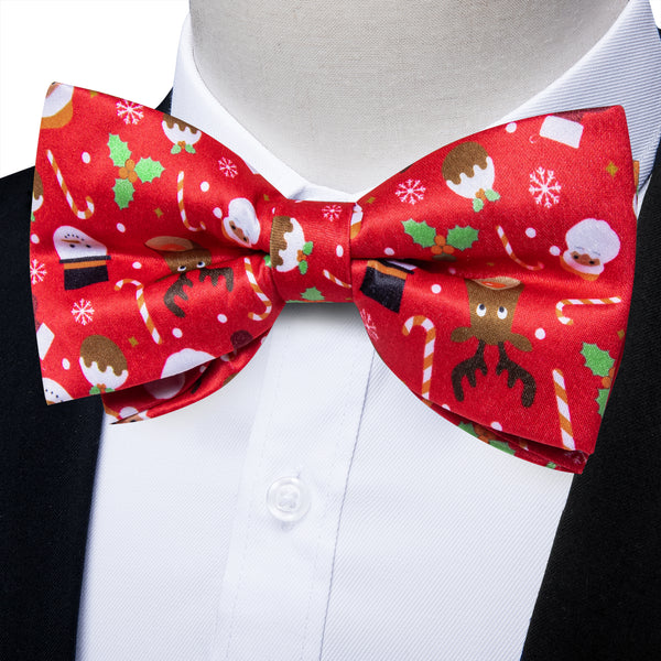 Christmas Red Bow Tie for Men Novelty Pre-tied Bow Tie Hanky Cufflinks Set