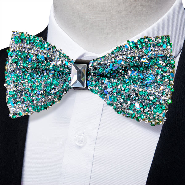Teal Imitated Crystal Novelty Bow Tie for Men Pre-tied Bowtie for Party