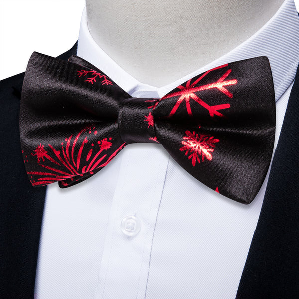 Ties2you Black Xmas Bowtie Adjustable Snowflake Pre-tied Bow Tie Pocket Square Cufflinks Set