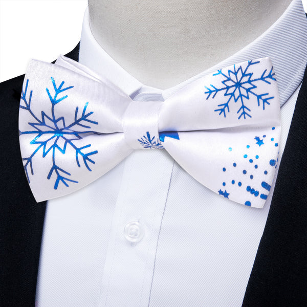 Ties2you Mens Pre-tied Holiday Bowtie White Snowflake Silk Bow Tie Pocket Square Cufflinks Set