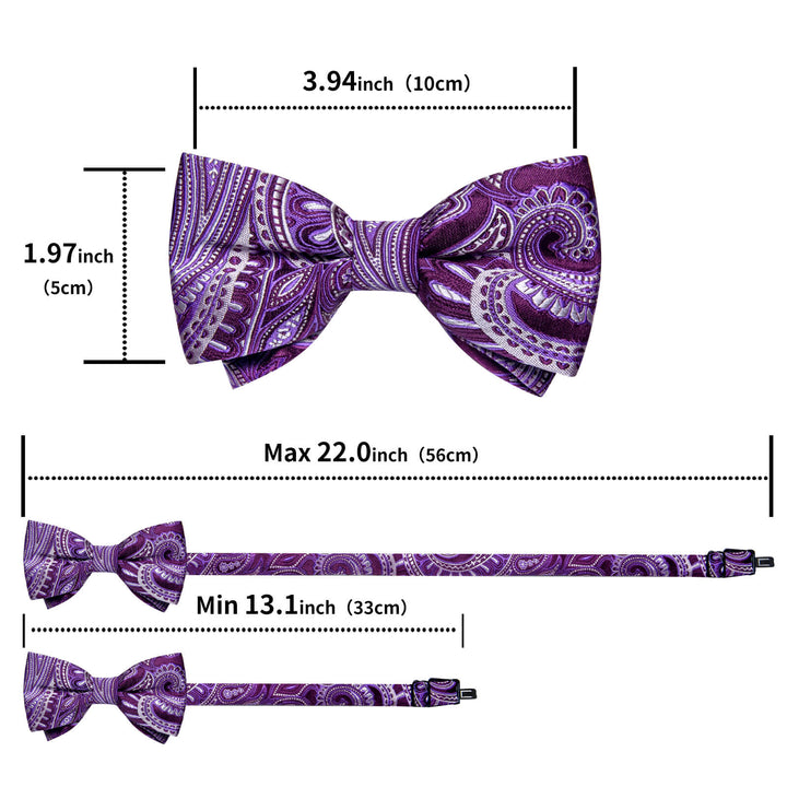 Purple White Paisley Silk Bow Tie 