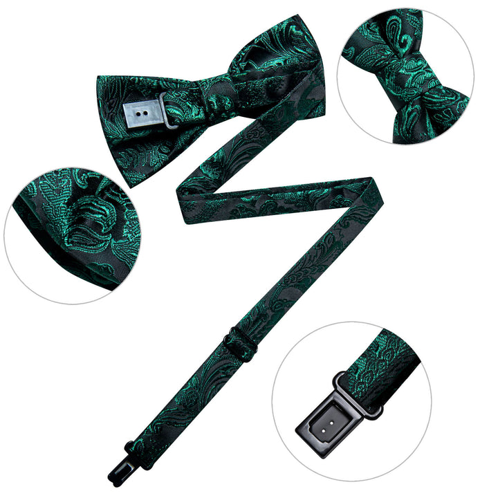 Black Green Paisley Silk Bow Tie