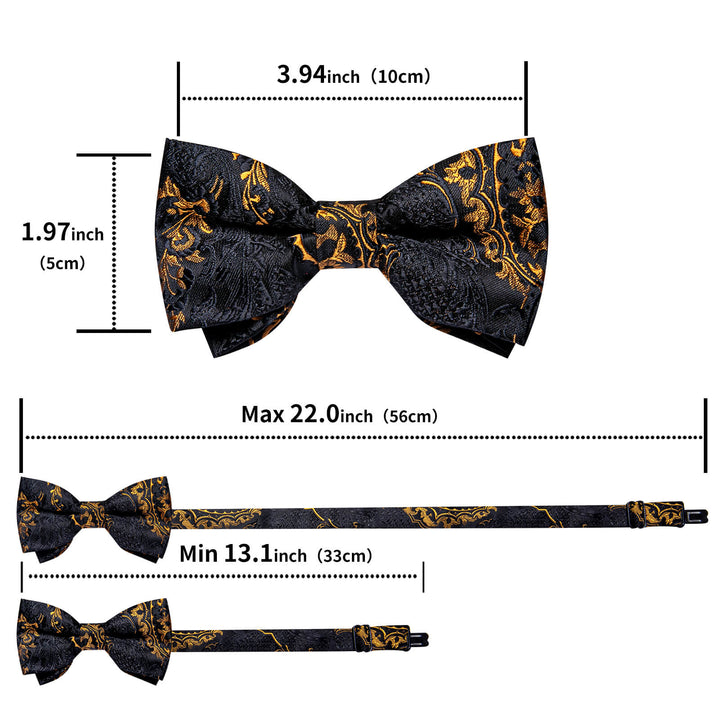 Black Gold Floral Silk Bow Tie