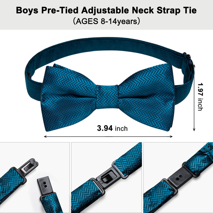 Cyan Blue Striped Silk Bow Tie