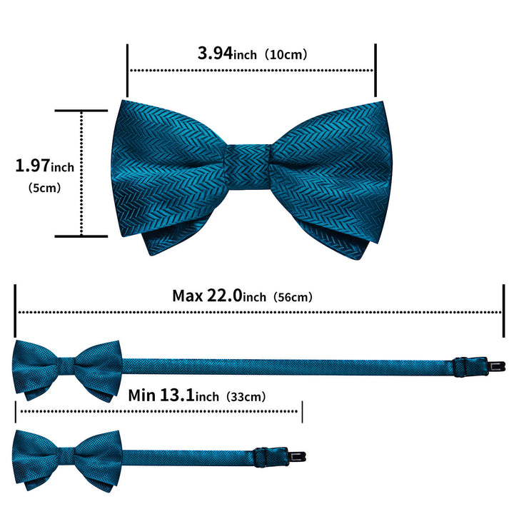 Cyan Blue Striped Silk Bow Tie