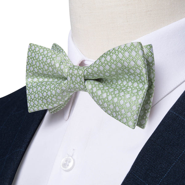  Light Green White Square Dots Silk Bow Tie