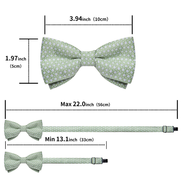  Light Green White Square Dots Silk Bow Tie