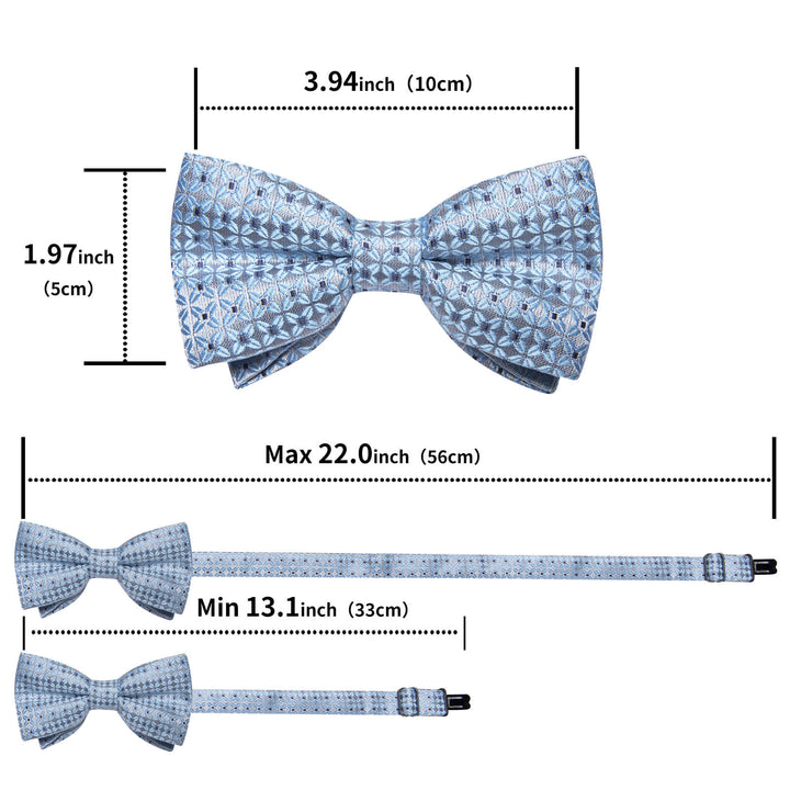  Light Blue Grey Plaid Silk Bow Tie