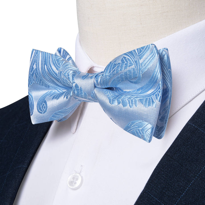  Baby Blue Woven Floral Silk Bow Tie