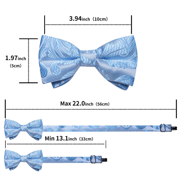  Baby Blue Woven Floral Silk Bow Tie