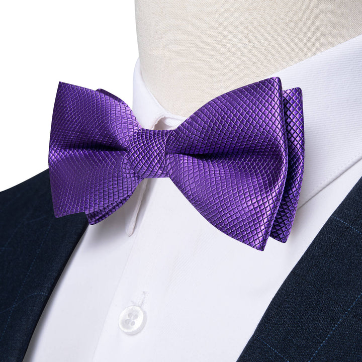 Violet Purple Plaid Silk Bow Tie 