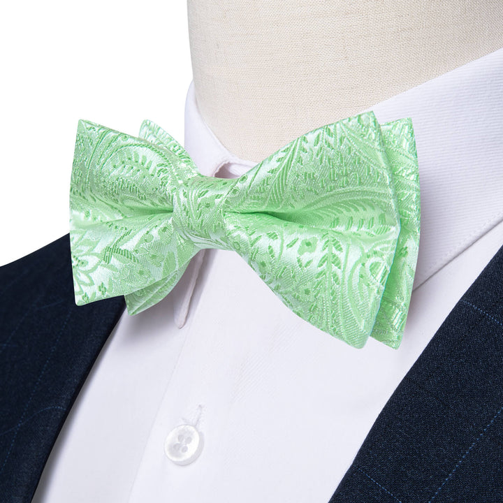 Mint Green Woven Floral Silk Bow Tie