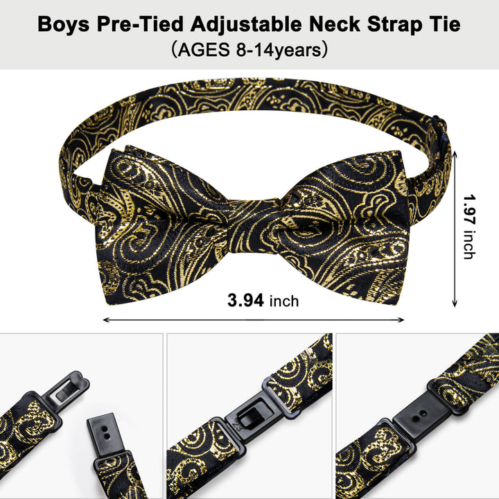  Black Gold Jacquard Floral Silk Bow Tie