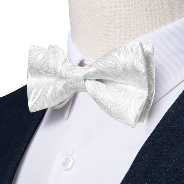 White Jacquard Woven Floral Silk Bow Tie