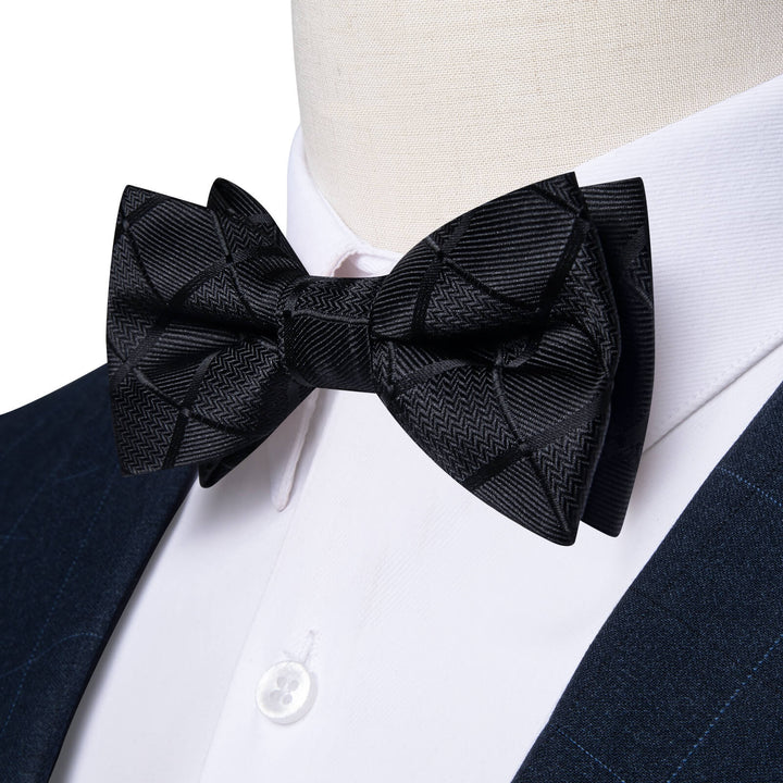 Black Woven Plaid Silk Bow Tie