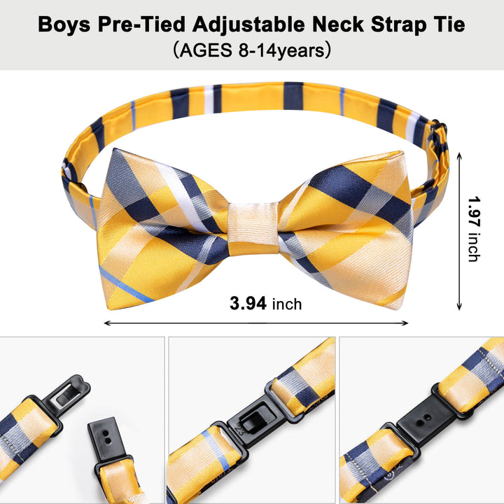  Yellow Blue Plaid Silk Bow Tie