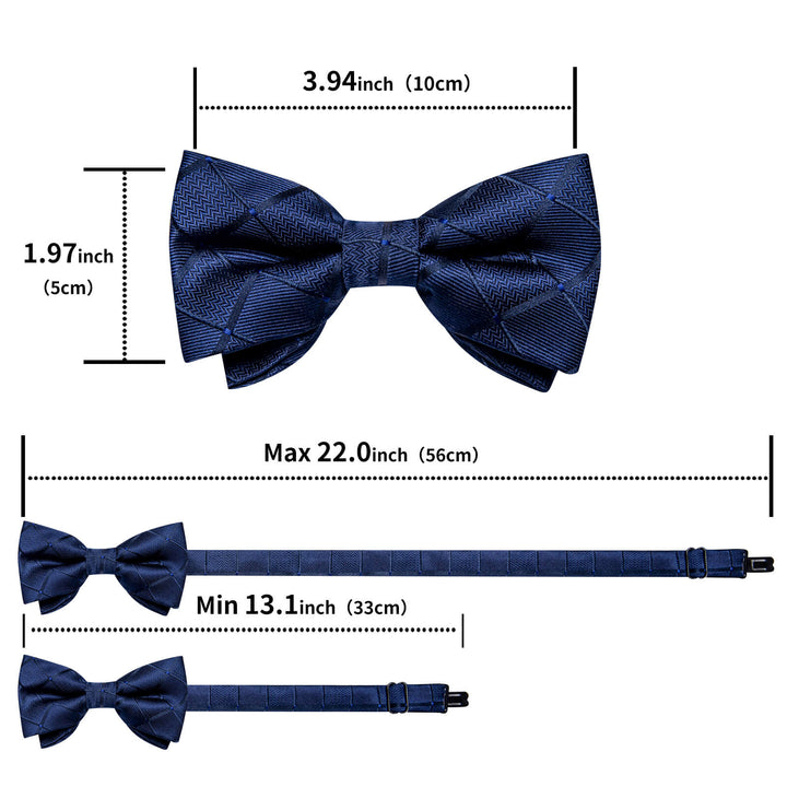Navy Blue Woven Plaid Silk Bow Tie