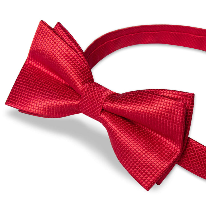  Red Plaid Bow Tie Pocket Square Set