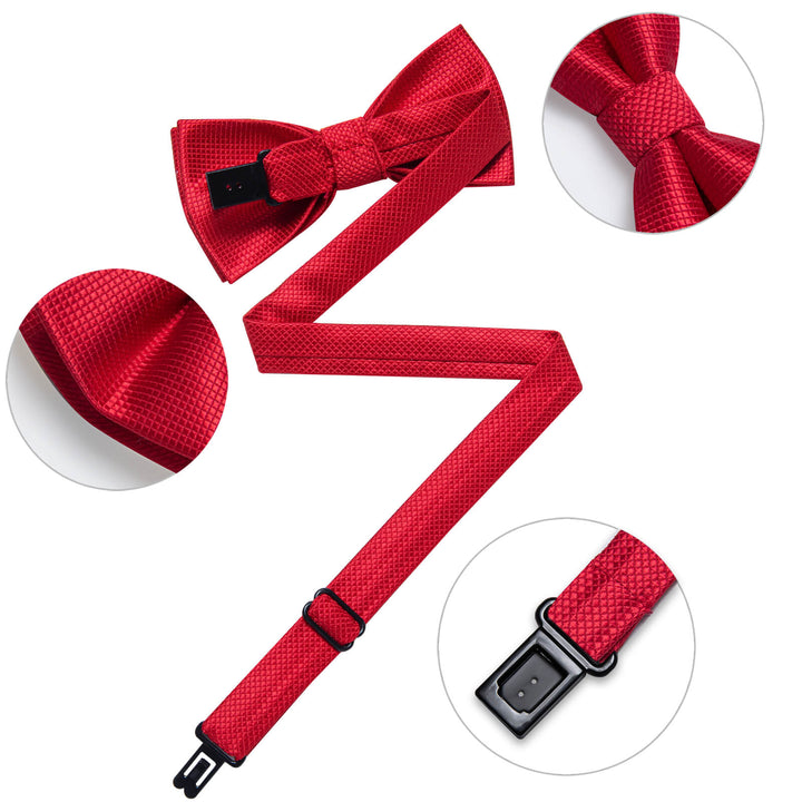  Red Plaid Bow Tie Pocket Square Set