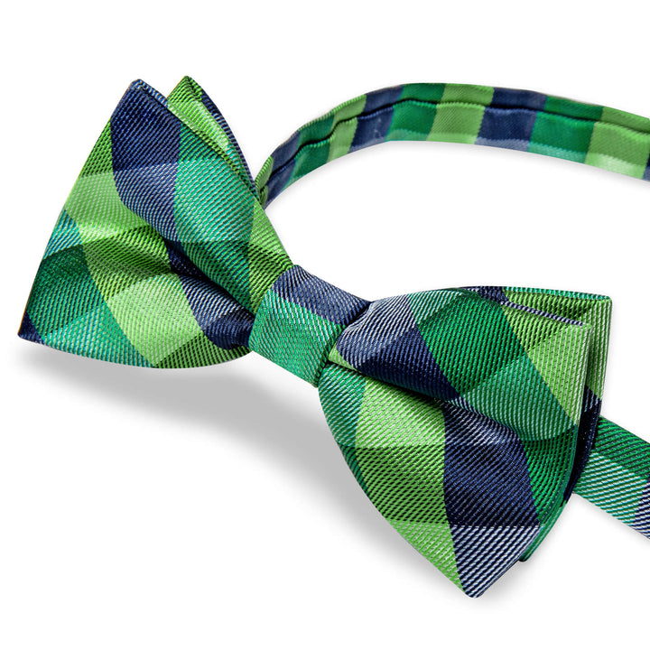 Dark Blue Green Plaid Bow Tie