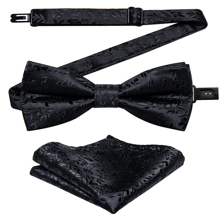  Ink Black Jacquard Floral Bow Tie