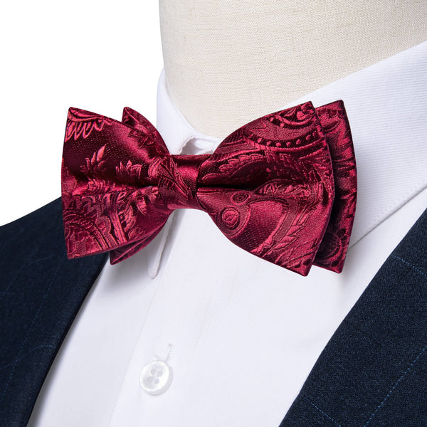  Burgundy Paisley Woven Bow Tie 