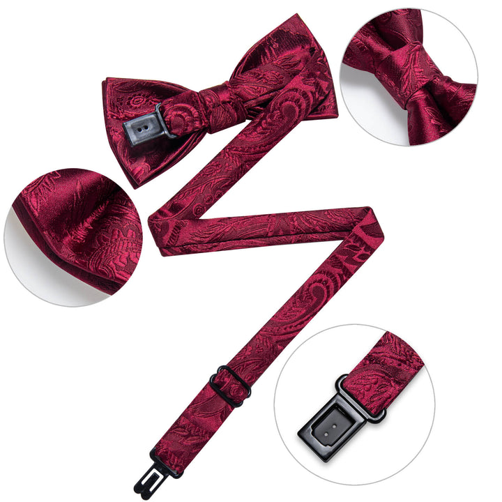  Burgundy Paisley Woven Bow Tie 