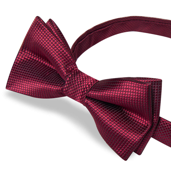 Burgundy Woven Plaid Bow Tie