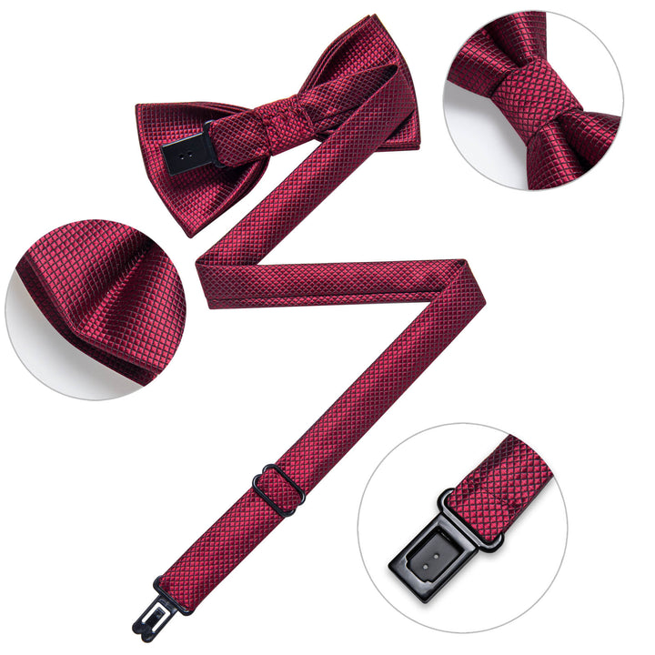 Burgundy Woven Plaid Bow Tie