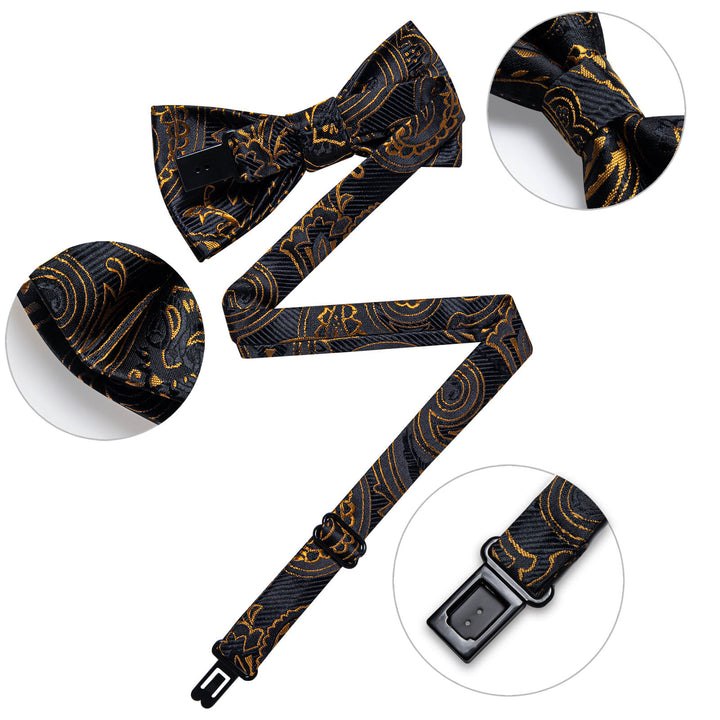 Black Gold Woven Floral Bow Tie