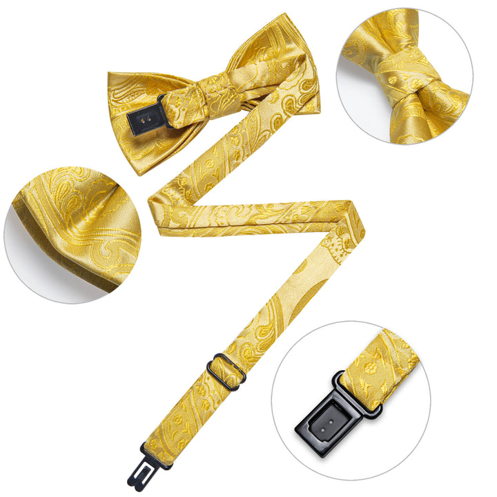  Canary Yellow Paisley Bow Tie 