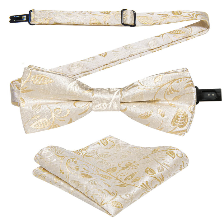 Cream White Floral Bow Tie