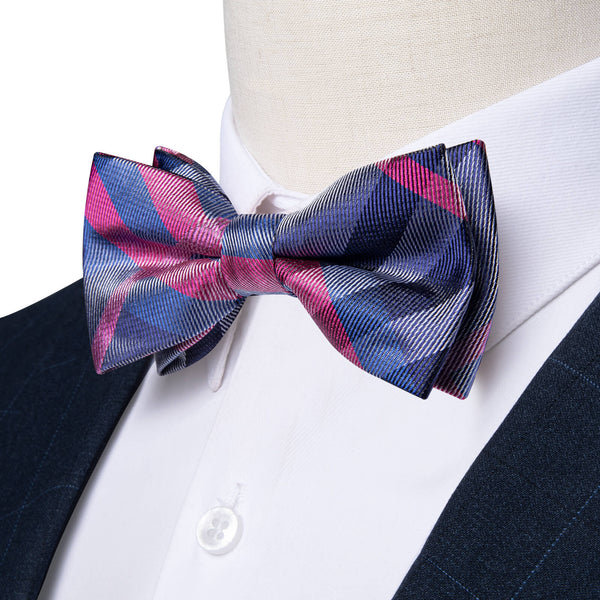  Purple Blue Woven Plaid Bow Tie 