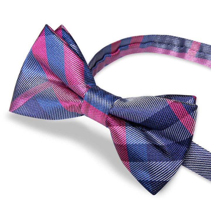  Purple Blue Woven Plaid Bow Tie 