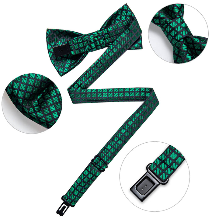 Emerald Green Black Plaid Bow Tie
