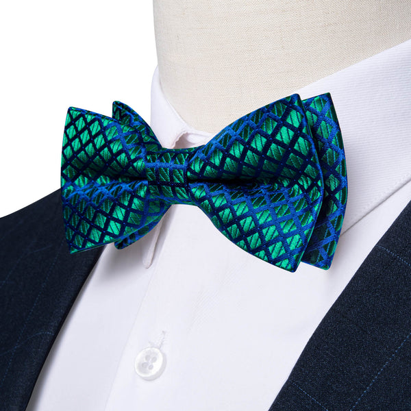  Emerald Green Blue Plaid Bow Tie