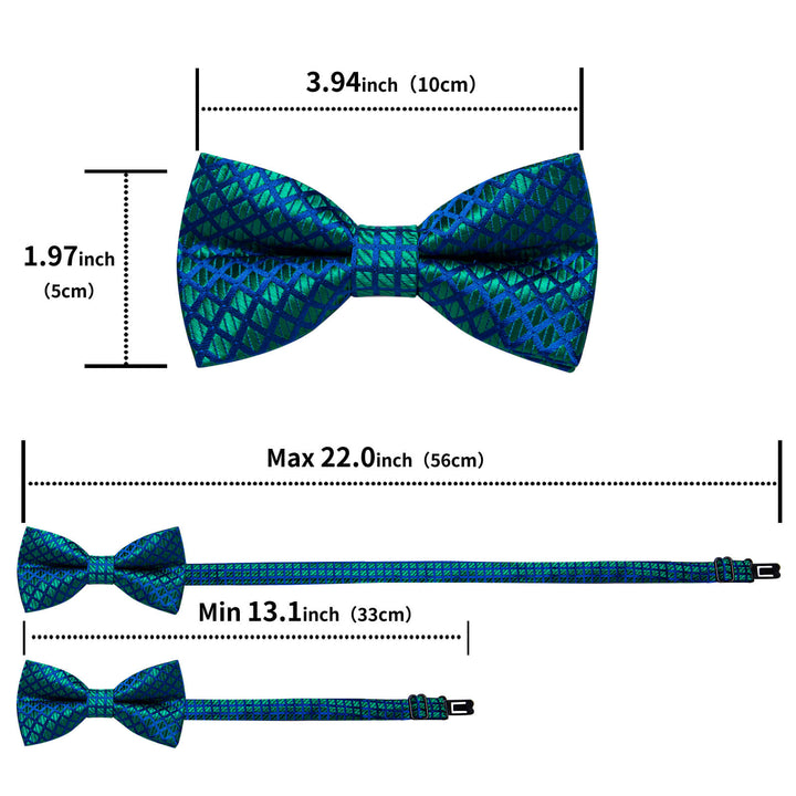  Emerald Green Blue Plaid Bow Tie